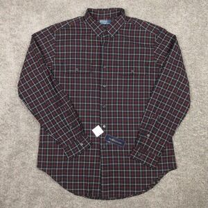 Polo Ralph Lauren Shirt Men Large Black Plaid Two Pocket Twill Flannel Button Up